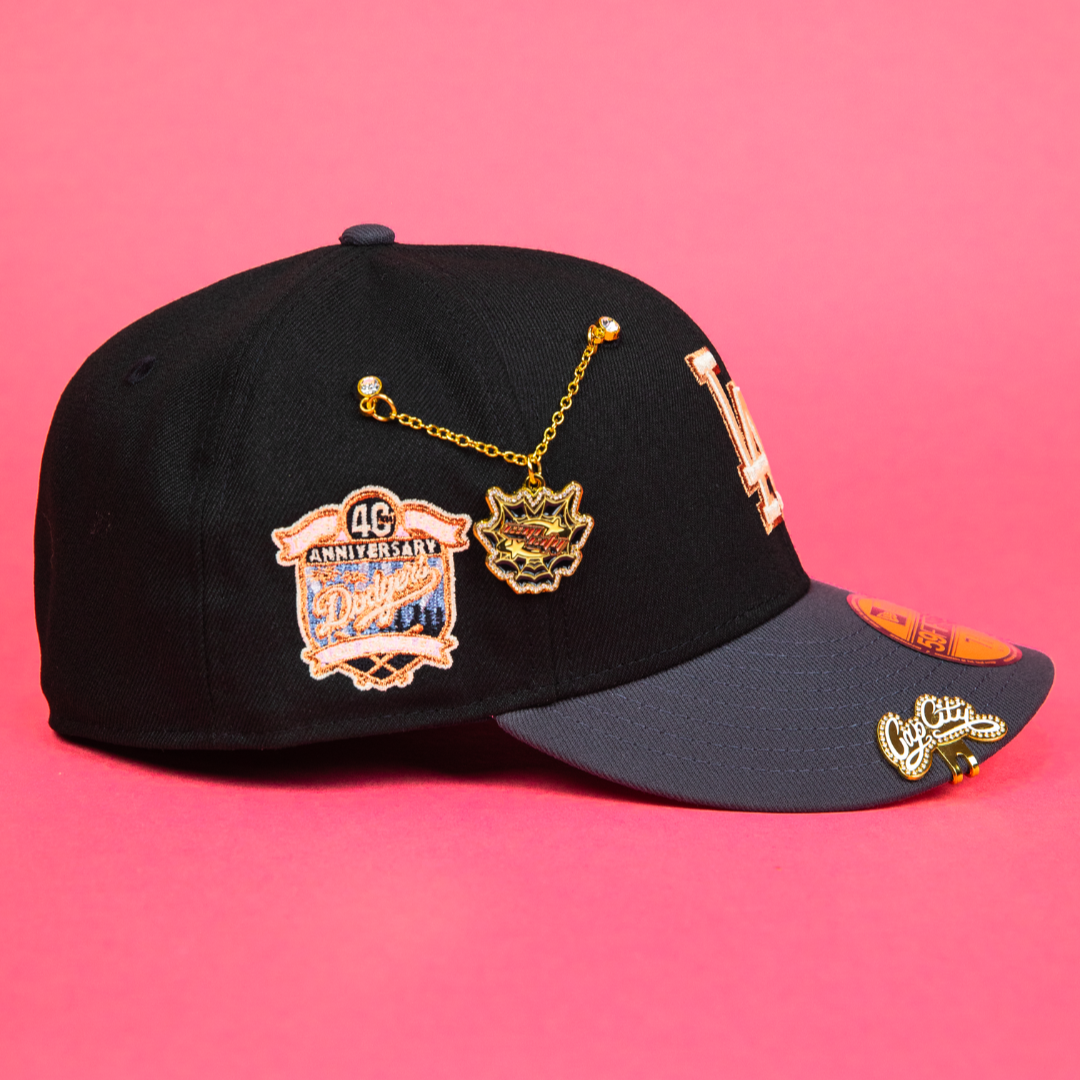 NEW ERA EXCLUSIVE 59FIFTY BLACK/ GREY LOS ANGELES DODGERS W/ 40TH ANNIVERSARY SIDE PATCH
