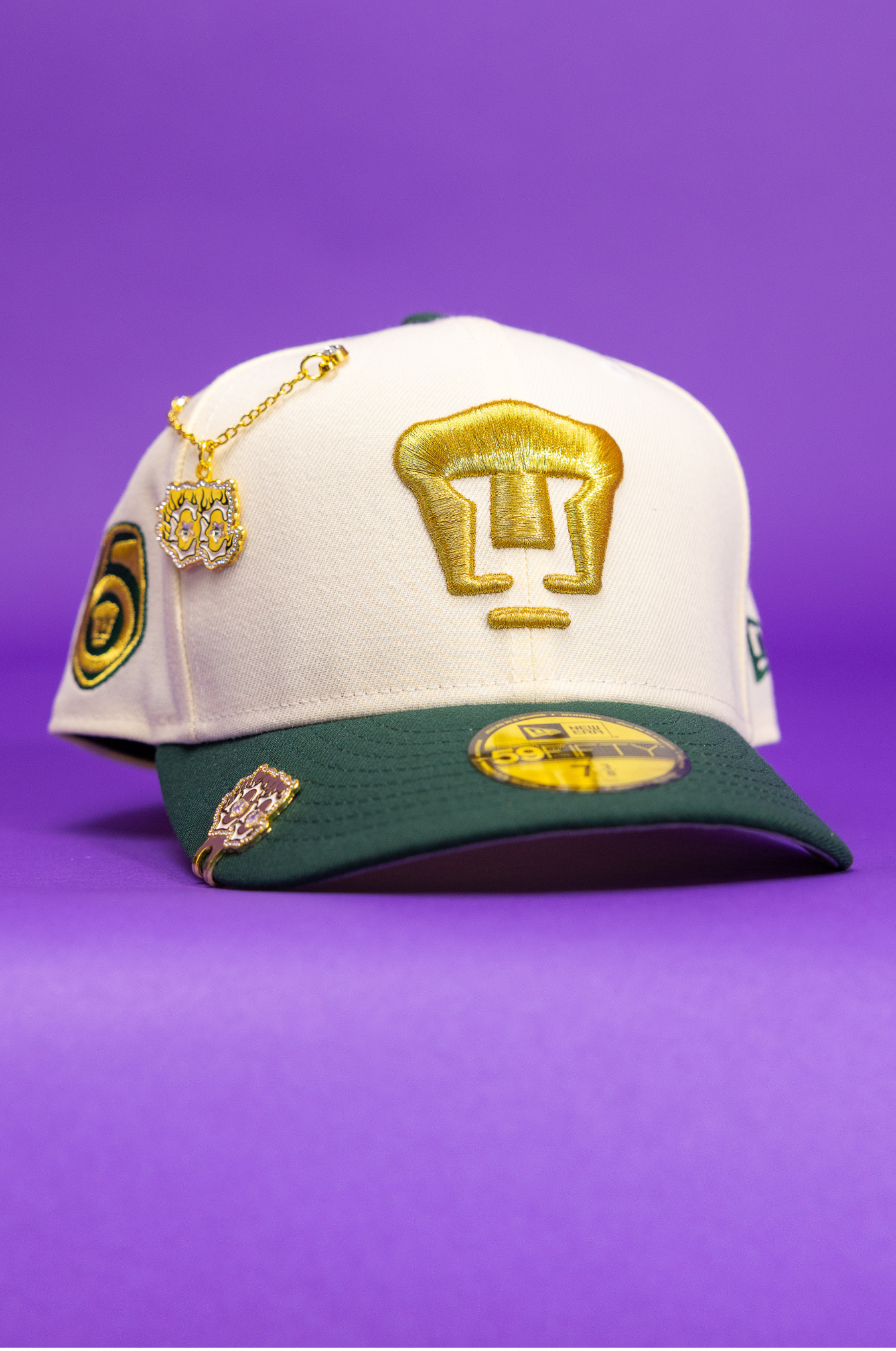 New Era Exclusive 59Fifty Chrome/Forest Green Pumas Unam W/ 65th Anniversary Side Patch