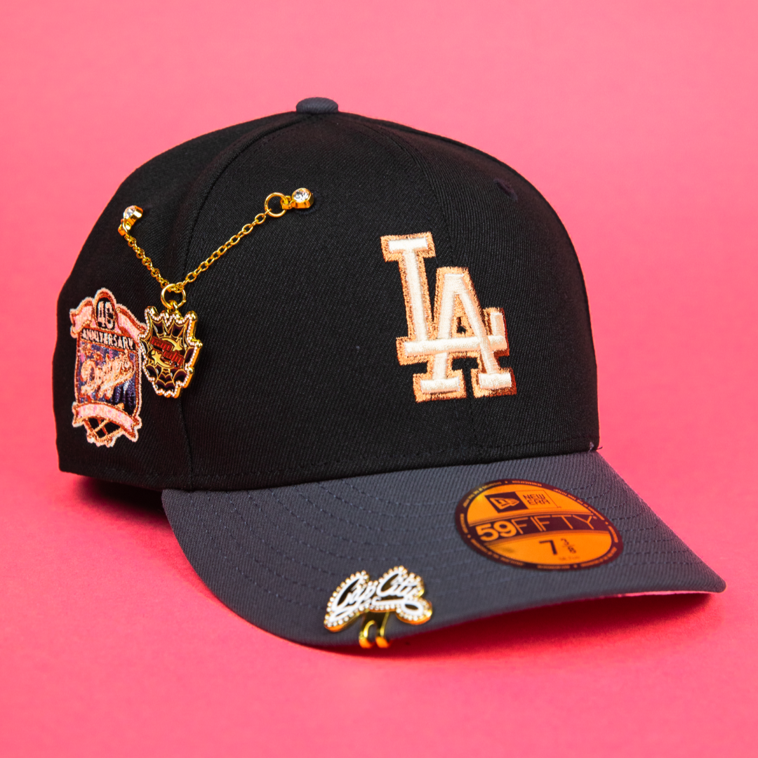 NEW ERA EXCLUSIVE 59FIFTY BLACK/ GREY LOS ANGELES DODGERS W/ 40TH ANNIVERSARY SIDE PATCH
