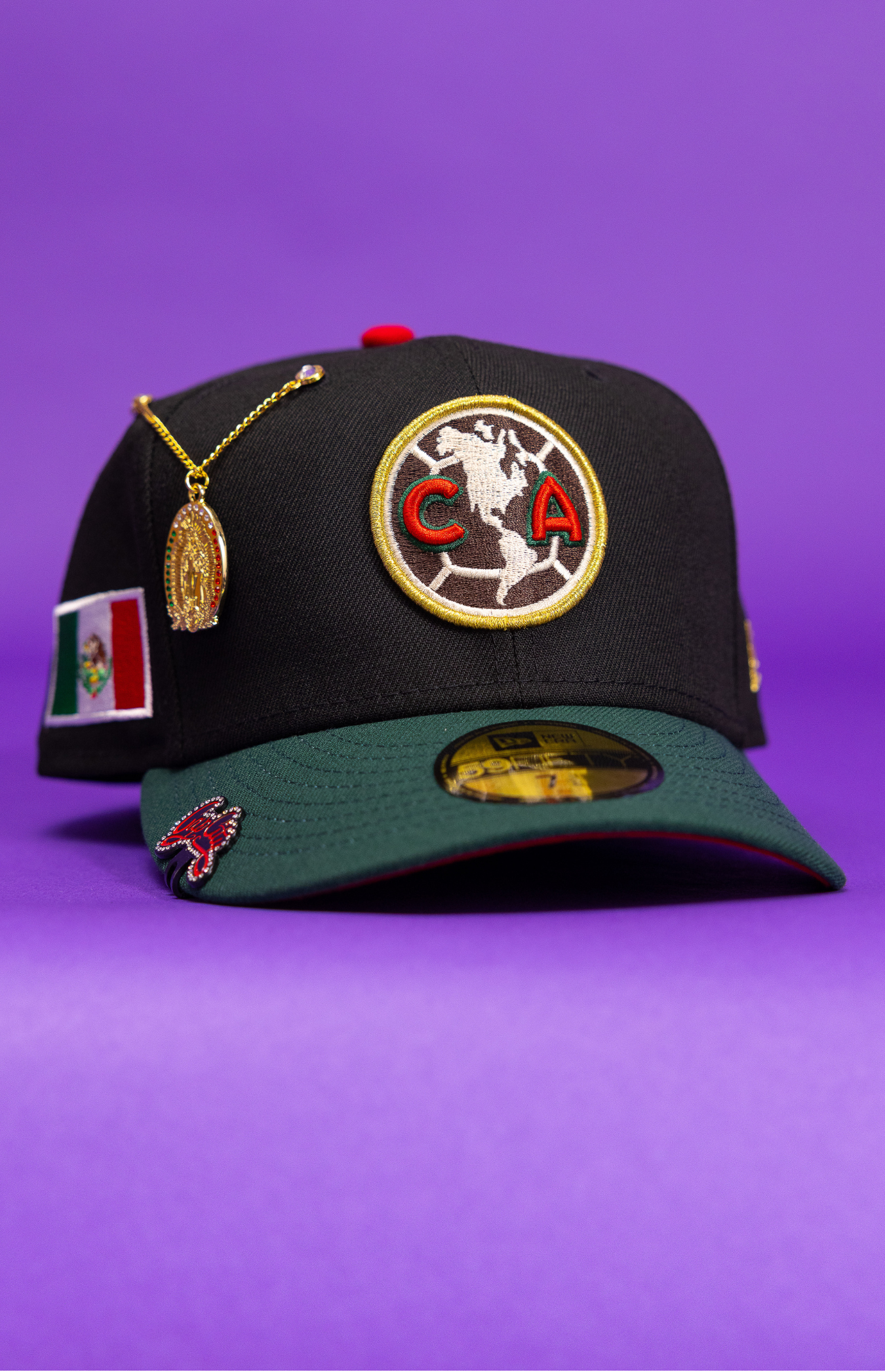 New Era Exclusive 59Fifty Black/Forest Green Club America W/ Mexico Flag Side Patch