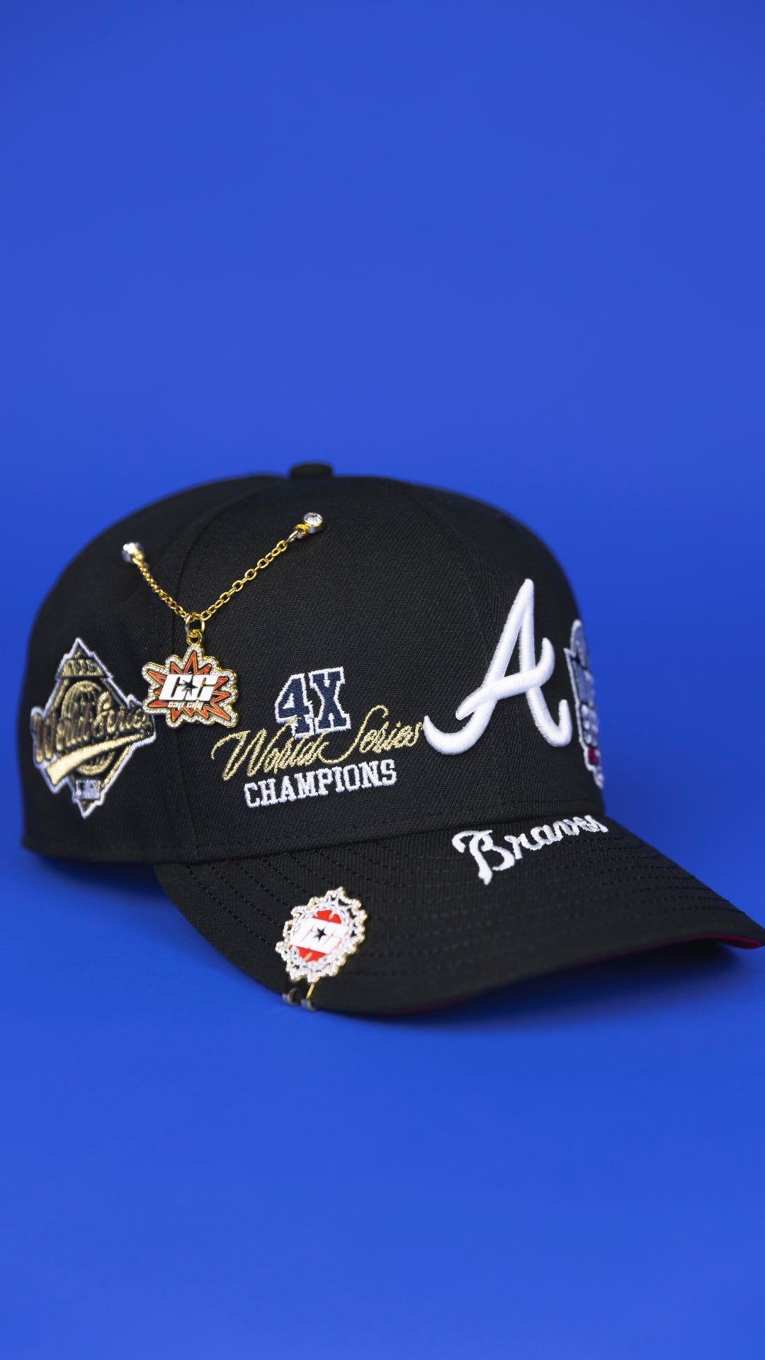 NEW ERA EXCLUSIVE 9FIFTY BLACK ATLANTA BRAVES SNAPBACK W/ WORLD SERIES EMBROIDERY PATCHES