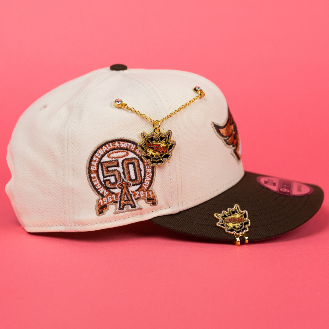 NEW ERA EXCLUSIVE 9FIFTY CHROME/ WALNUT ANAHEIM ANGELS SNAPBACK W/ 50TH ANNIVERSARY SIDE PATCH