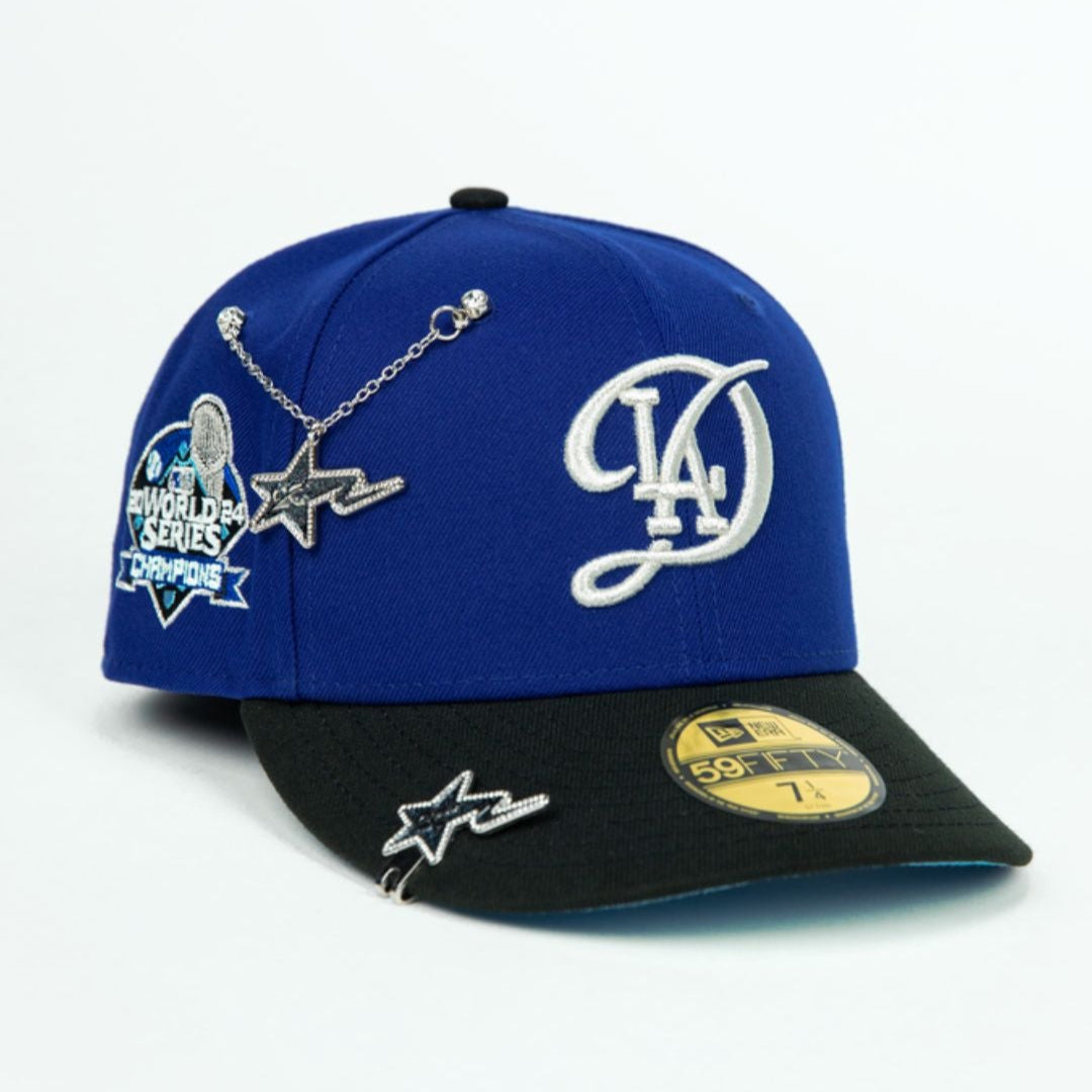NEW ERA EXCLUSIVE 59FIFTY DARK BLUE/ BLACK LOS ANGELES DODGERS W/ 2024 WORLD SERIES CHAMPIONS SIDE PATCH