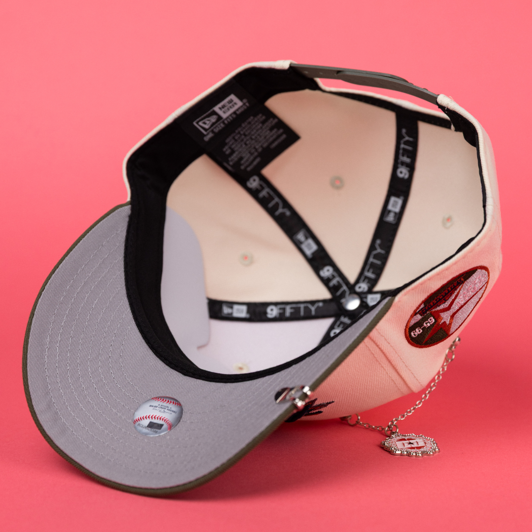 NEW ERA EXCLUSIVE 9FIFTY CHROME/ OLIVE HOUSTON ASTROS SCRIPT SNAPBACK W/ 35 GREAT YEARS SIDE PATCH