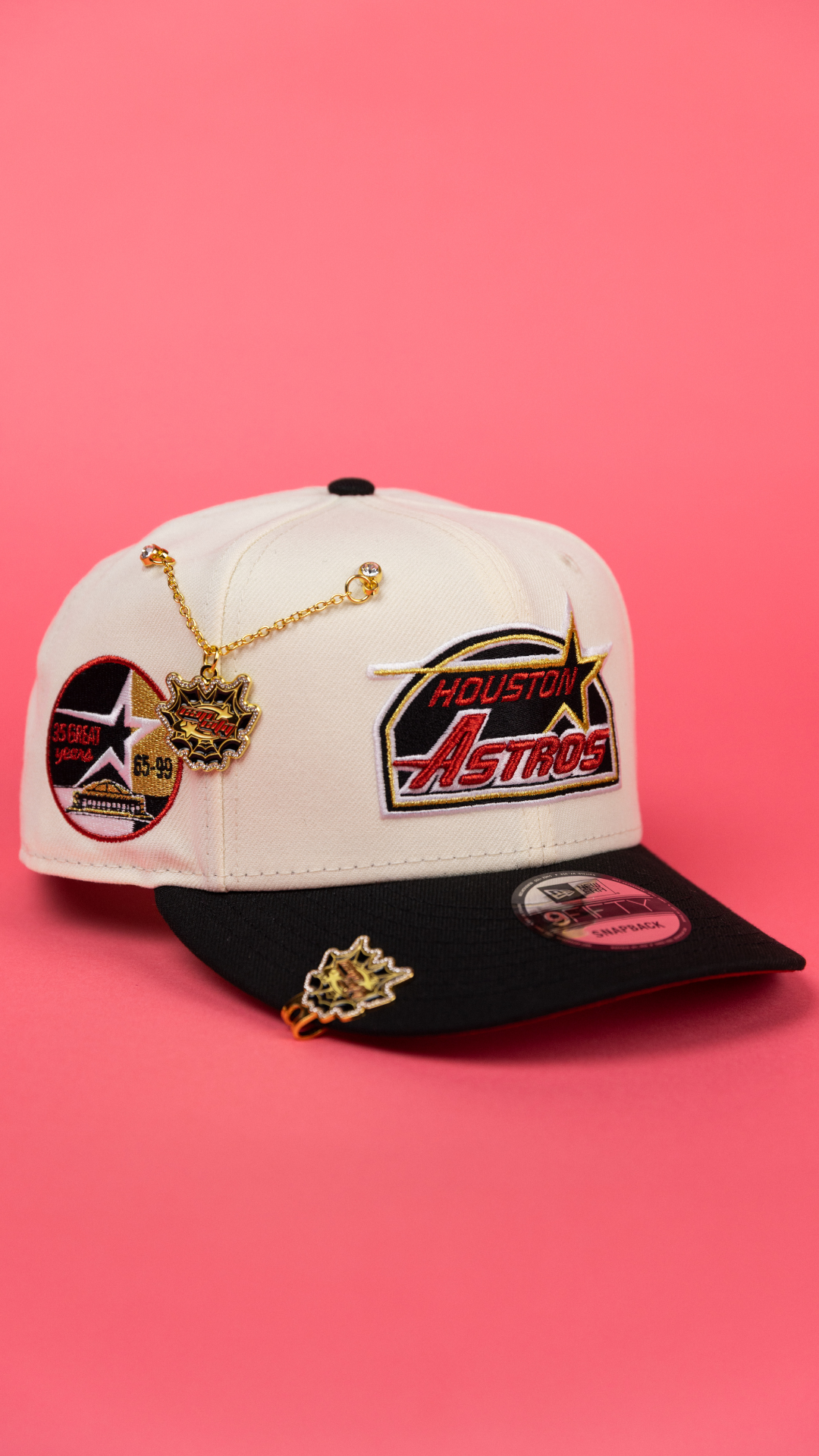 NEW ERA EXCLUSIVE 9FIFTY CHROME/ BLACK HOUSTON ASTROS SNAPBACK W/ 35TH ANNIVERSARY SIDE PATCH