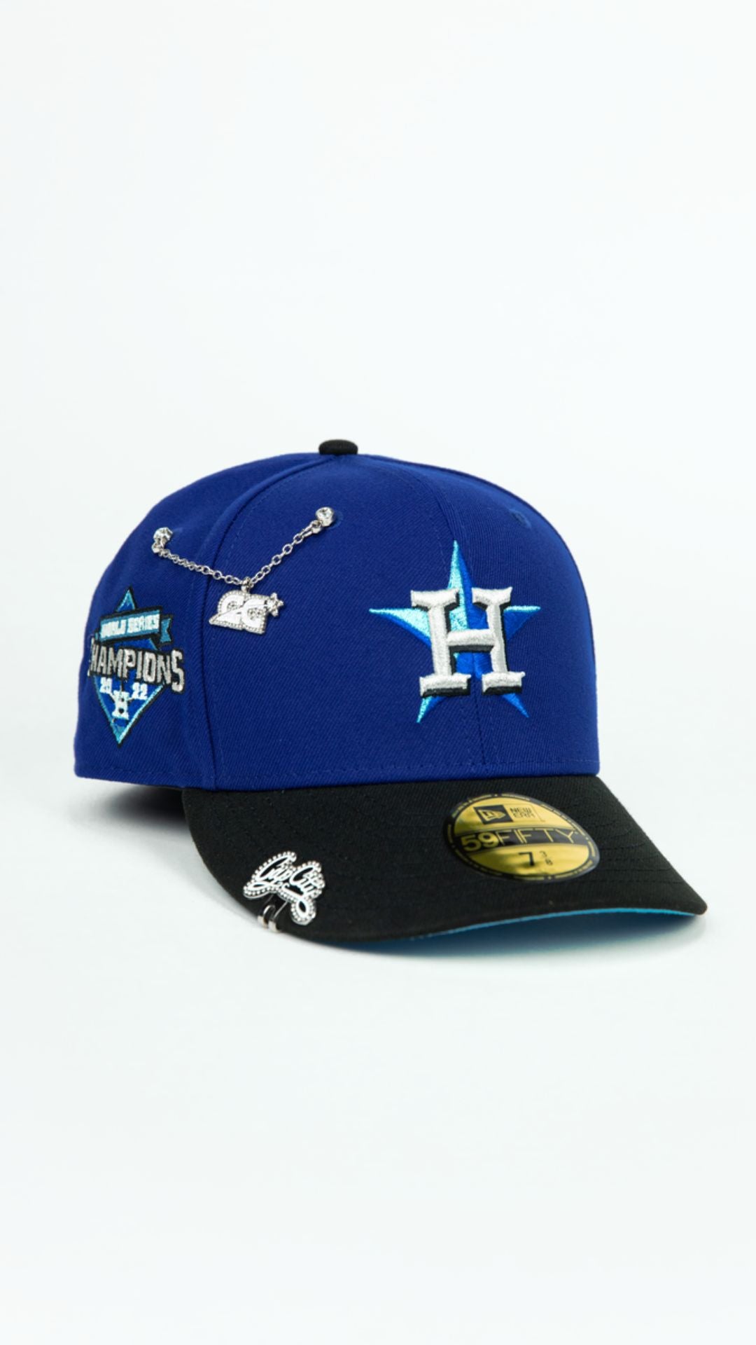 NEW ERA EXCLUSIVE 59FIFTY DARK BLUE/ BLACK HOUSTON ASTROS W/ WORLD SERIES CHAMPIONS SIDE PATCH