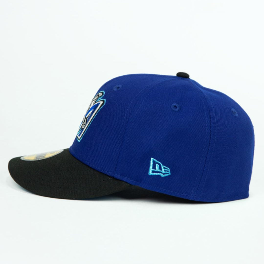 NEW ERA EXCLUSIVE 59FIFTY DARK BLUE/ BLACK ANAHEIM ANGELS W/ 50TH ANNIVERSARY SIDE PATCH