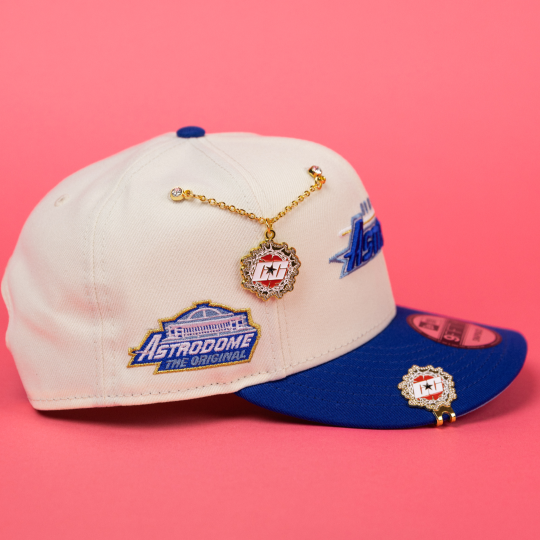 NEW ERA EXCLUSIVE 9FIFTY CHROME/ BLUE HOUSTON ASTROS SCRIPT SNAPBACK W/ ASTRODOME SIDE PATCH