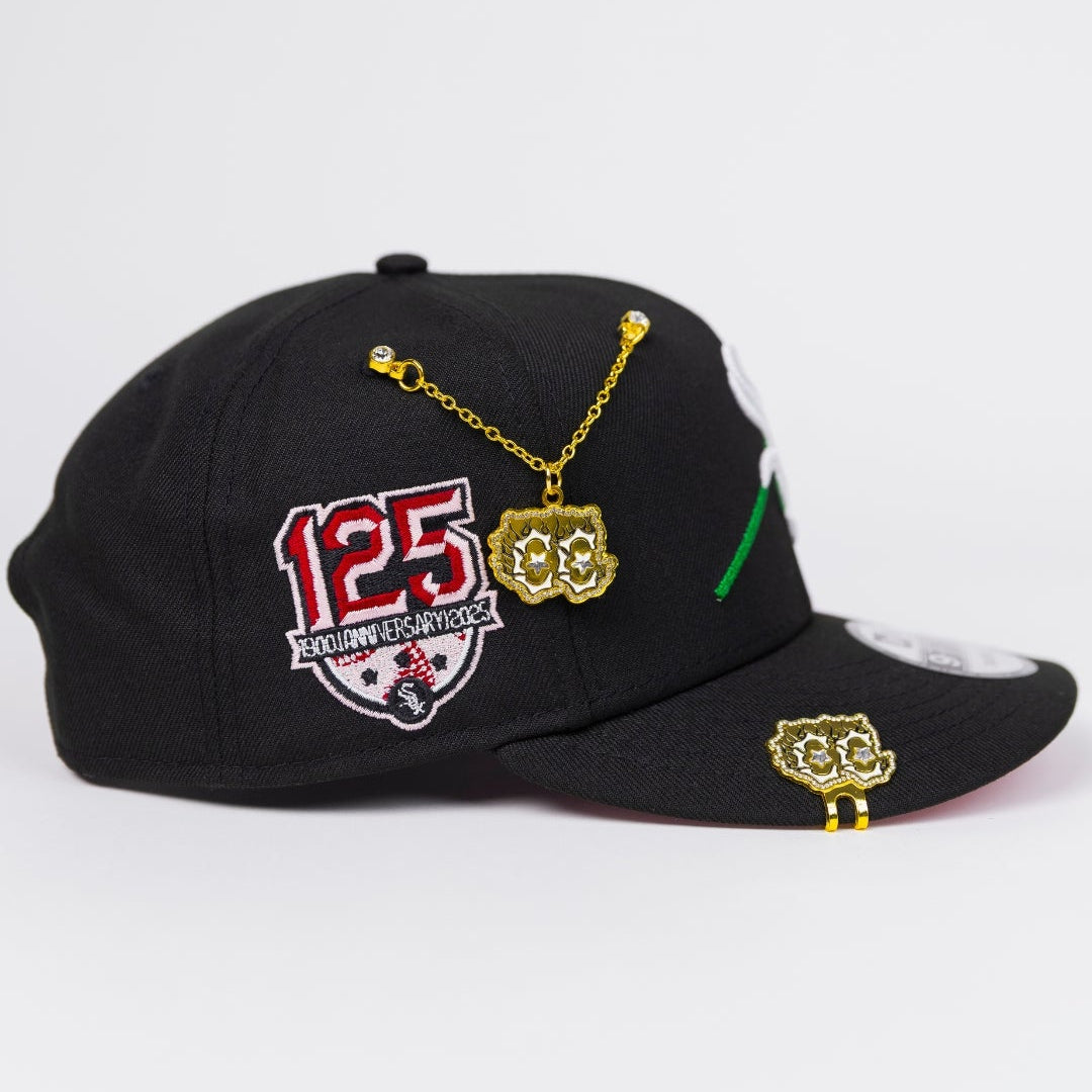 NEW ERA EXCLUSIVE 9FIFTY BLACK CHICAGO WHITE SOX SNAPBACK W/ PINK ROSE + 125TH ANNIVERSARY SIDE PATCH