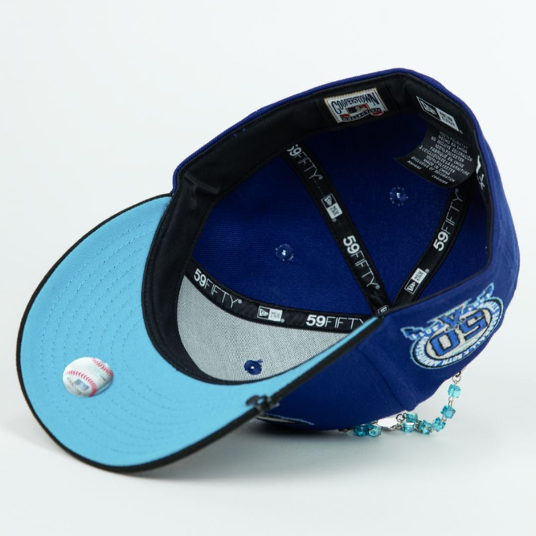 NEW ERA EXCLUSIVE 59FIFTY DARK BLUE/ BLACK ANAHEIM ANGELS W/ 50TH ANNIVERSARY SIDE PATCH