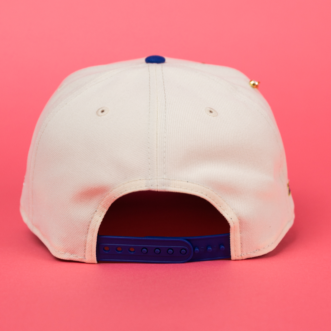 NEW ERA EXCLUSIVE 9FIFTY CHROME/ BLUE HOUSTON ASTROS SCRIPT SNAPBACK W/ ASTRODOME SIDE PATCH