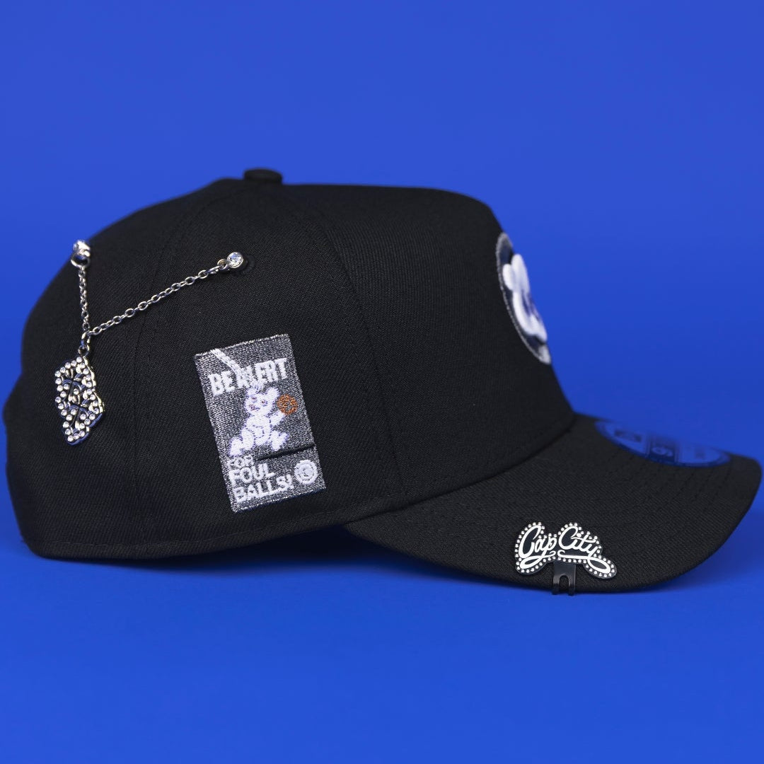 NEW ERA 9FIFTY A-FRAME BLACK CHICAGO CUBS SNAPBACK W/ "BE ALERT FOR FOUL BALLS" SIDE PATCH