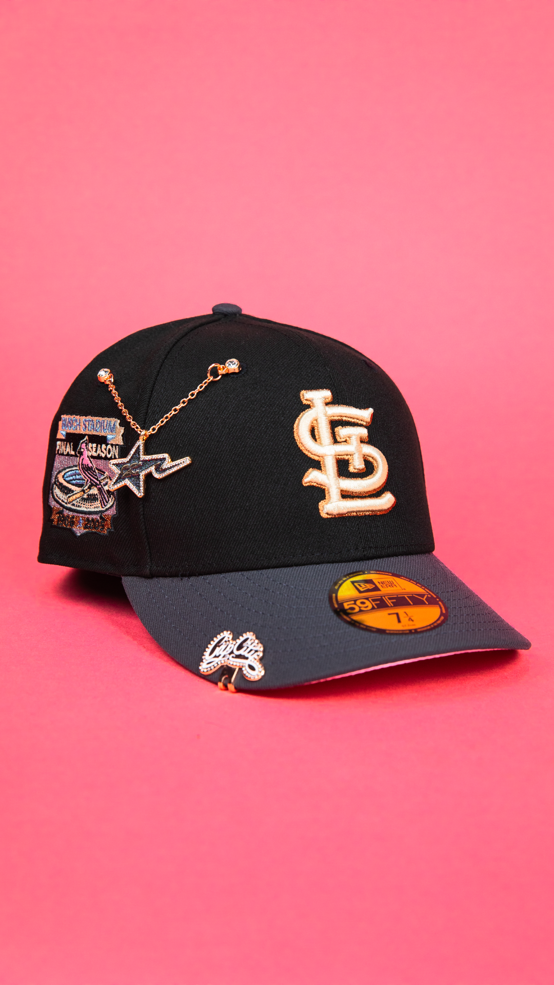 NEW ERA EXCLUSIVE 59FIFTY BLACK / GREY ST LOUIS CARDINALS W/ FINAL SEASON SIDE PATCH