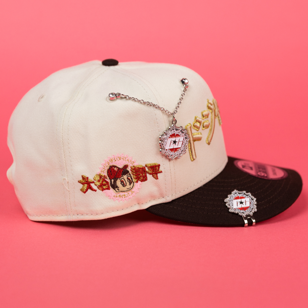 NEW ERA EXCLUSIVE 9FIFTY CHROME/ WALNUT LOS ANGELES DODGERS "JAPANESE SCRIPT" SNAPBACK W/ SIDE PATCH