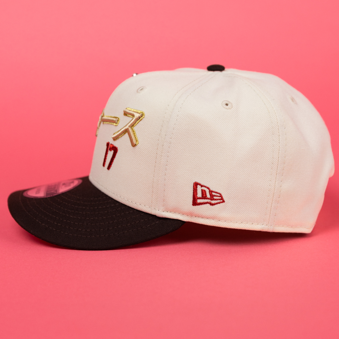 NEW ERA EXCLUSIVE 9FIFTY CHROME/ WALNUT LOS ANGELES DODGERS "JAPANESE SCRIPT" SNAPBACK W/ SIDE PATCH