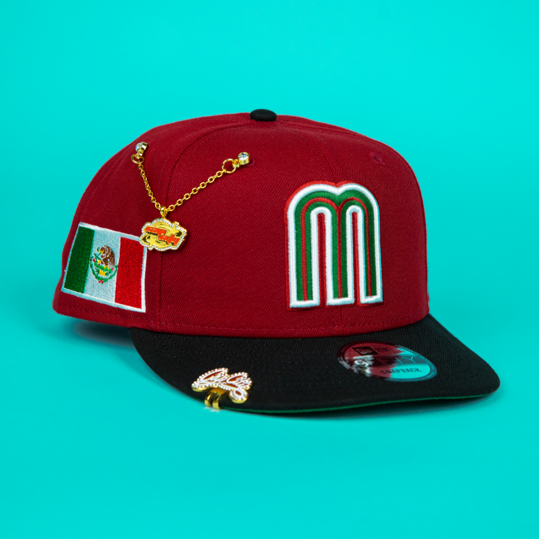 NEW ERA 9FIFTY BURGUNDY/ BLACK MEXICO WBC SNAPBACK W/ MEXICO FLAG SIDE PATCH