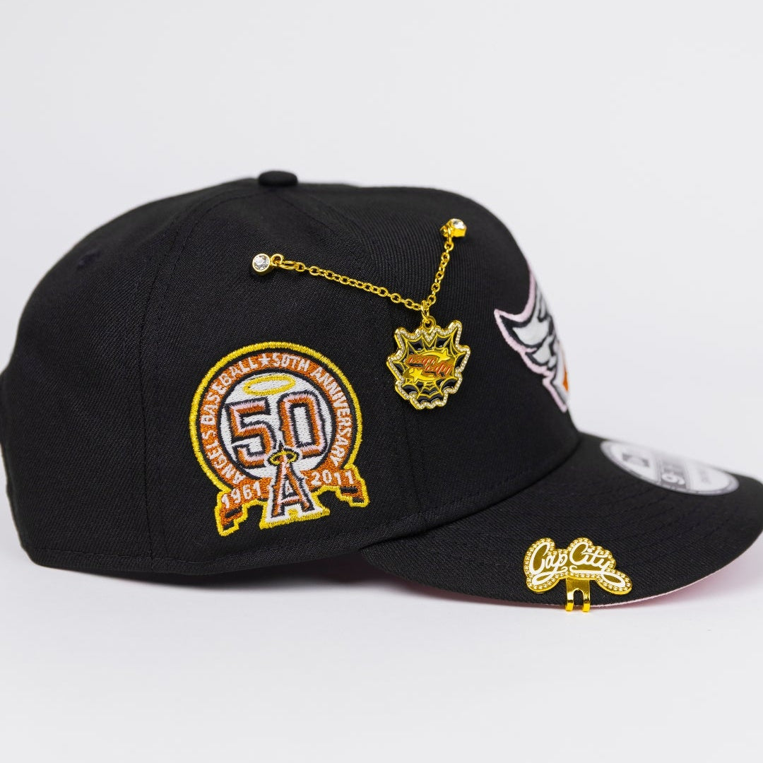 NEW ERA EXCLUSIVE 9FIFTY BLACK ANAHEIM ANGELS SNAPBACK W/ 50TH ANNIVERSARY SIDE PATCH