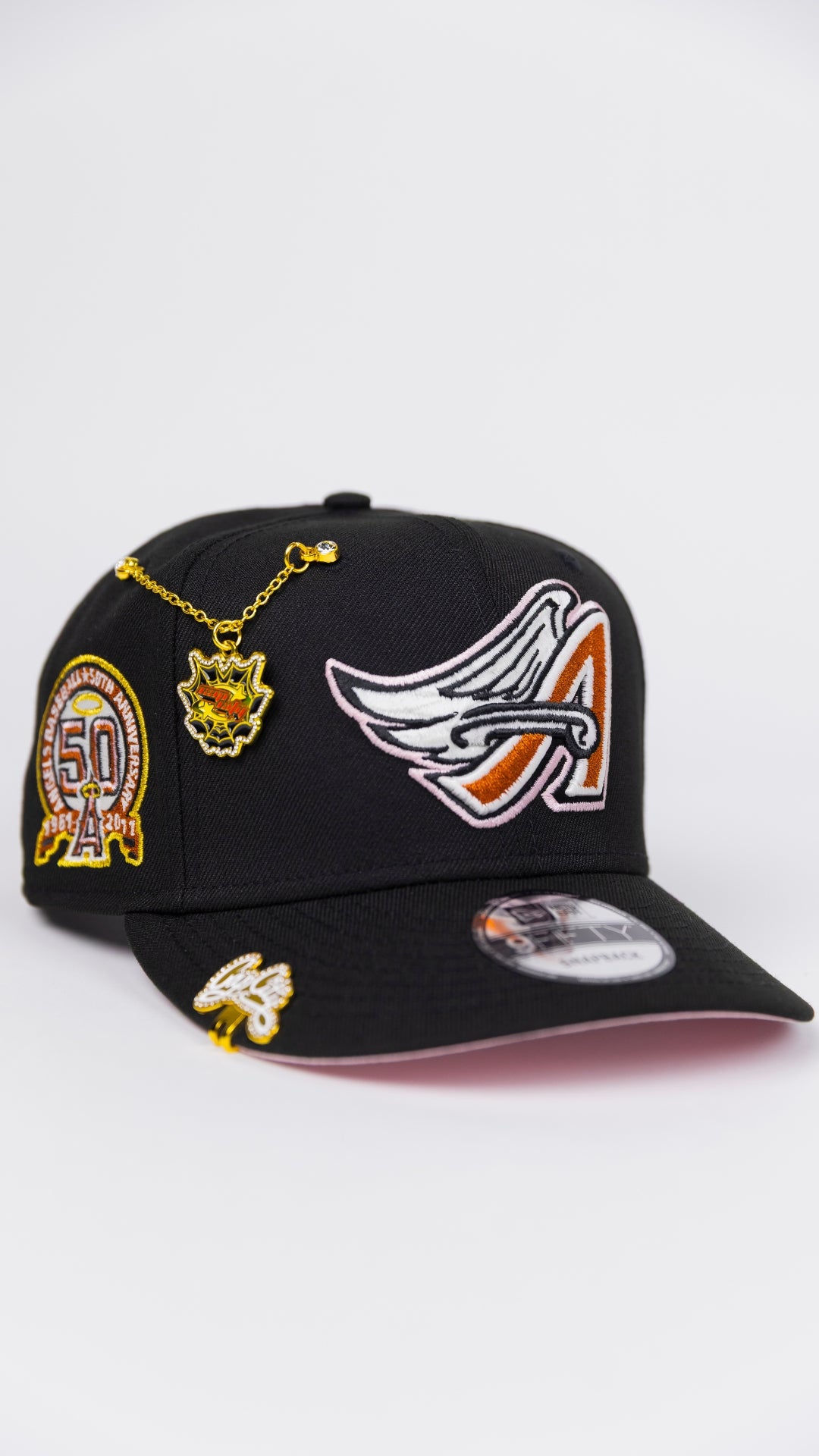 NEW ERA EXCLUSIVE 9FIFTY BLACK ANAHEIM ANGELS SNAPBACK W/ 50TH ANNIVERSARY SIDE PATCH