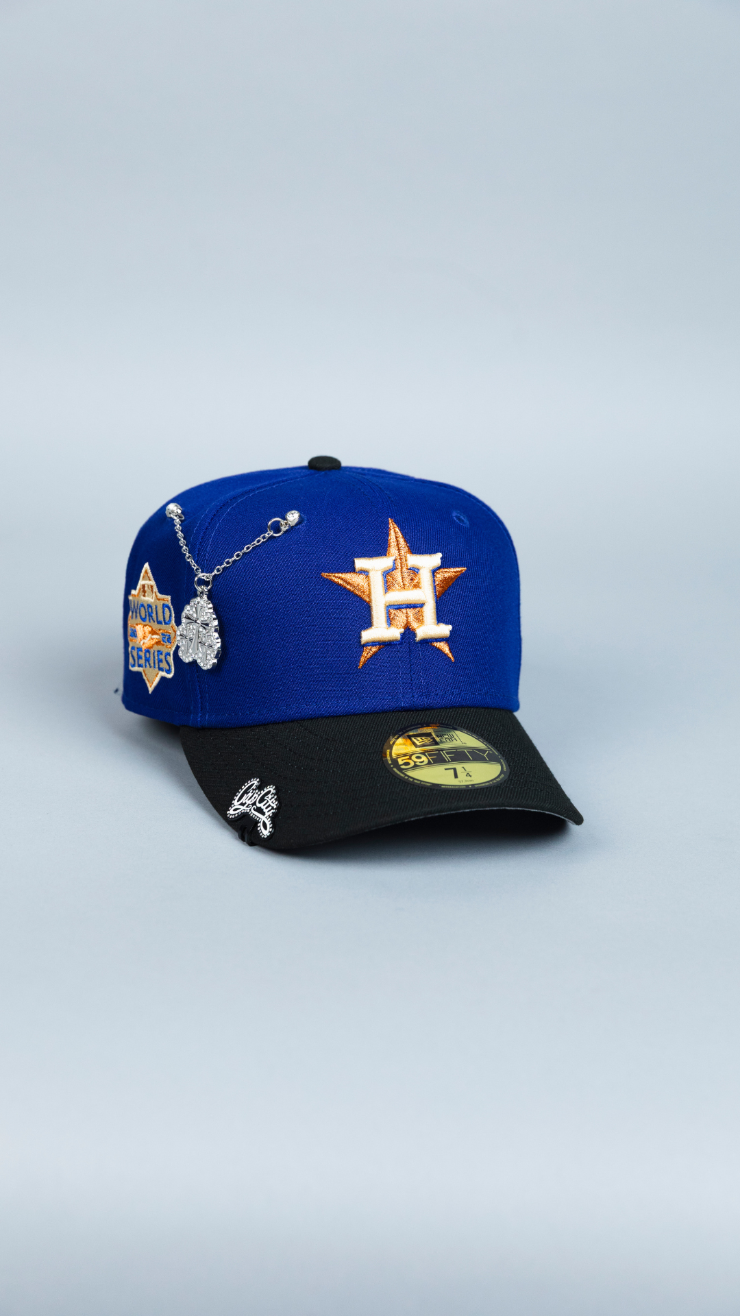 NEW ERA EXCLUSIVE 59FIFTY DARK BLUE/ BLACK HOUSTON ASTROS W/ 2022 WORLD SERIES SIDE PATCH