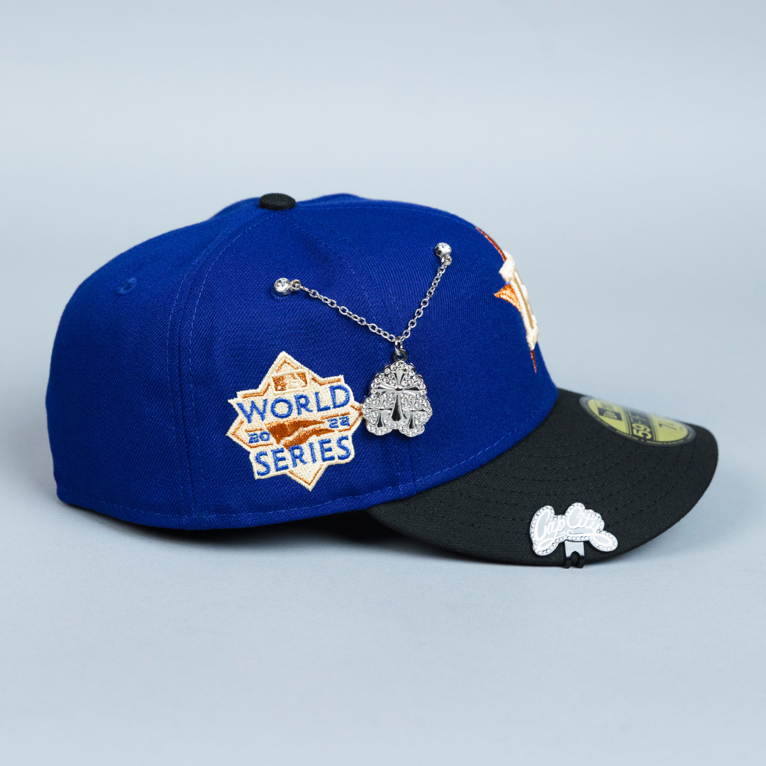 NEW ERA EXCLUSIVE 59FIFTY DARK BLUE/ BLACK HOUSTON ASTROS W/ 2022 WORLD SERIES SIDE PATCH