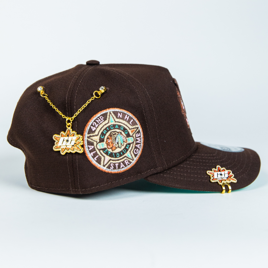 NEW ERA 9FIFTY A-FRAME DARK BROWN CHICAGO BLACKHAWKS SNAPBACK W/ ALL STAR GAME SIDE PATCH