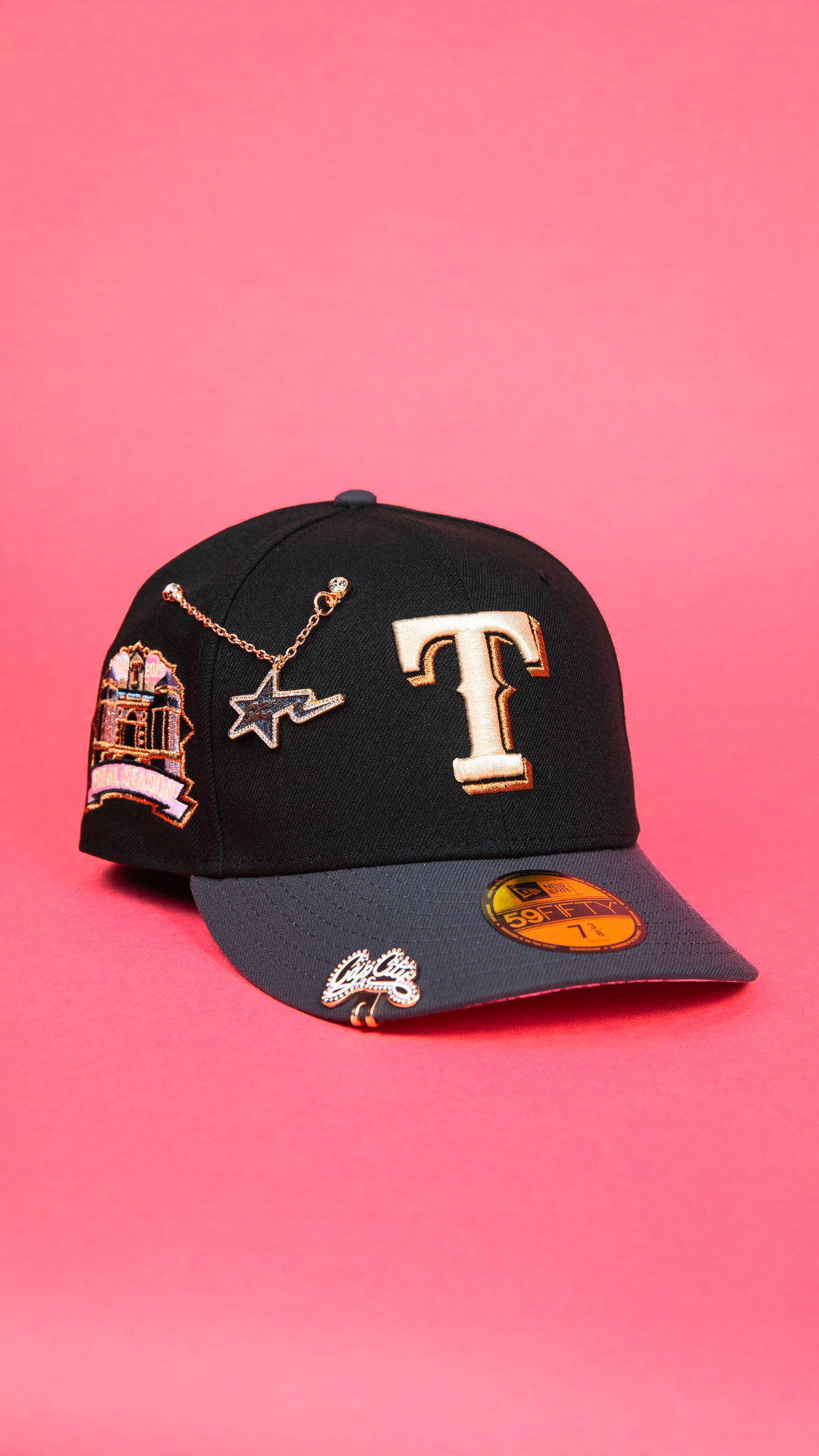 NEW ERA EXCLUSIVE 59FIFTY BLACK/ GREY TEXAS RANGERS W/ FINAL SEASON SIDE PATCH