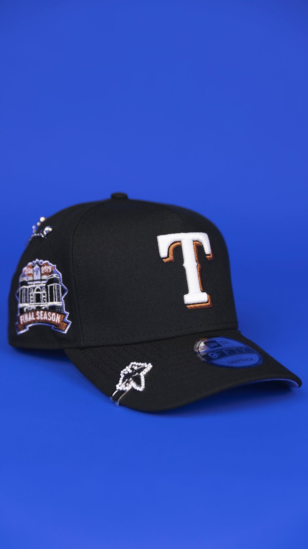 NEW ERA 9FIFTY A-FRAME BLACK TEXAS RANGERS SNAPBACK W/ FINAL SEASON SIDE PATCH