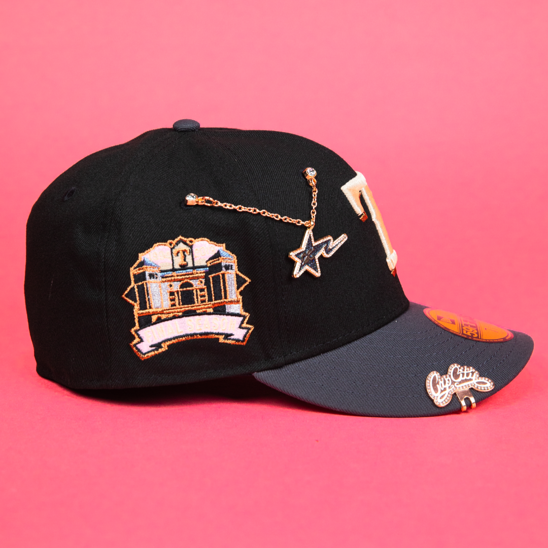 NEW ERA EXCLUSIVE 59FIFTY BLACK/ GREY TEXAS RANGERS W/ FINAL SEASON SIDE PATCH