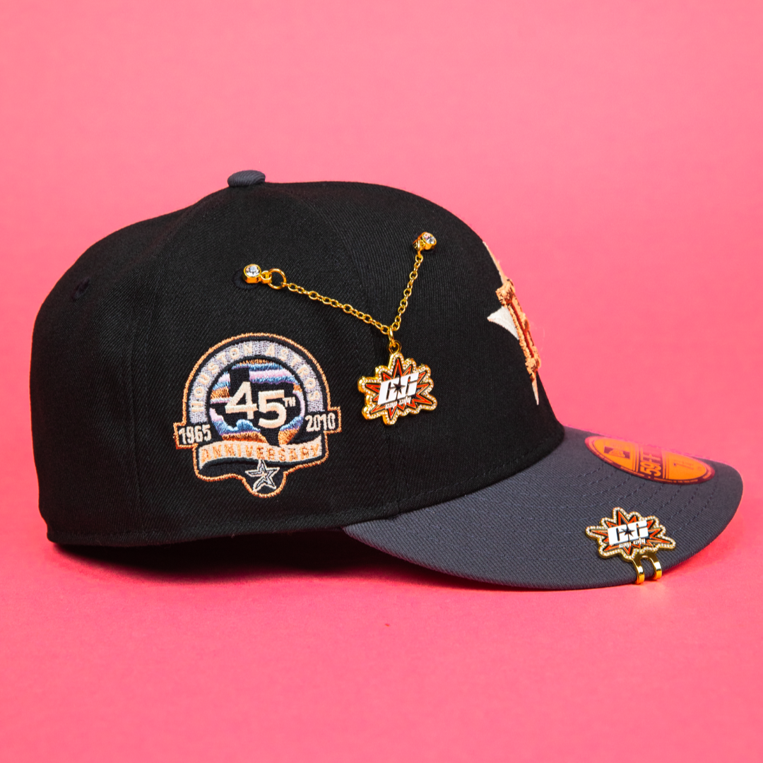 NEW ERA EXCLUSIVE 59FIFTY BLACK/ GREY HOUSTON ASTROS W/ 45TH ANNIVERSARY SIDE PATCH