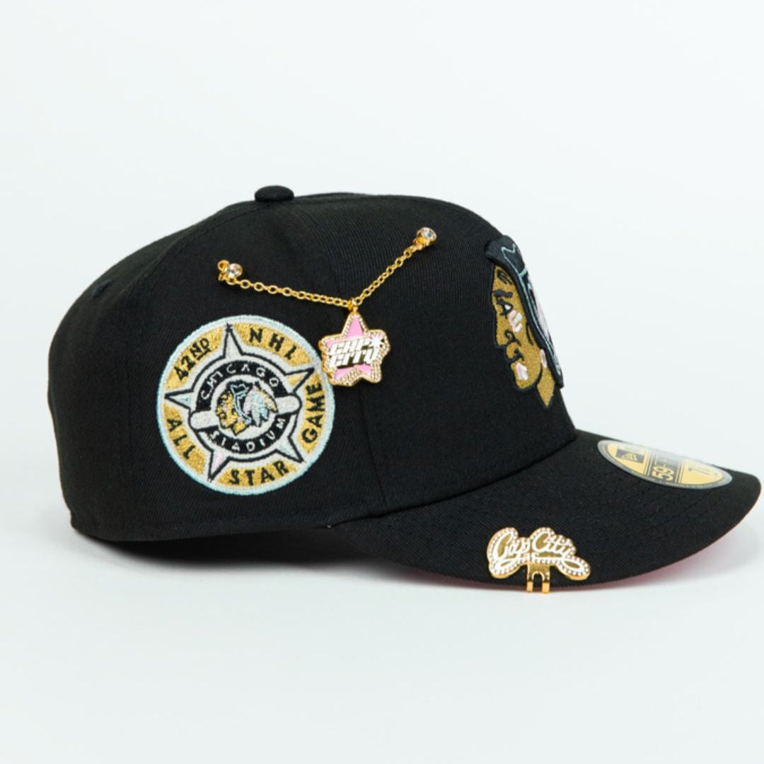 NEW ERA EXCLUSIVE 59FIFTY BLACK CHICAGO BLACKHAWKS W/ ALL STAR GAME SIDE PATCH