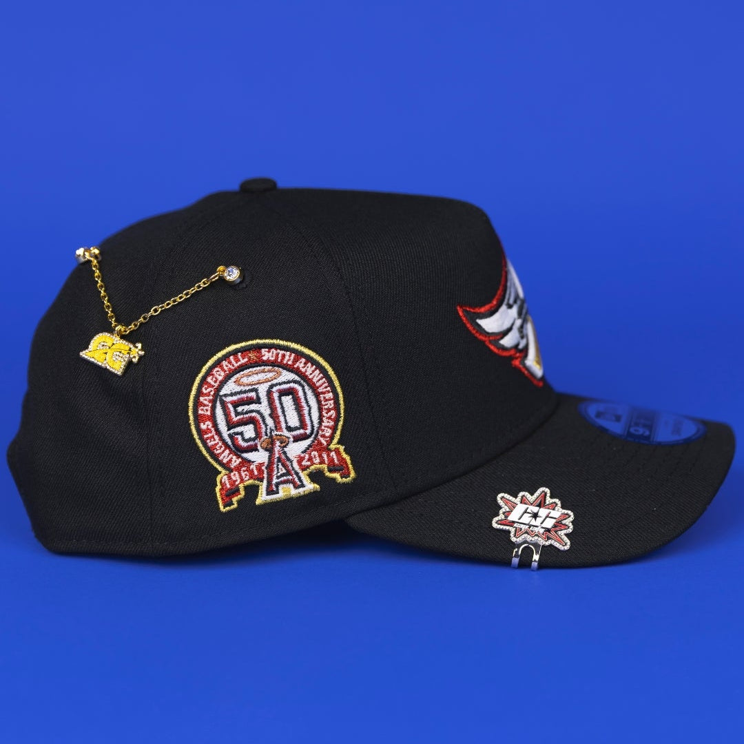 NEW ERA 9FIFTY A-FRAME BLACK ANAHEIM ANGELS SNAPBACK W/ 50TH ANNIVERSARY SIDE PATCH