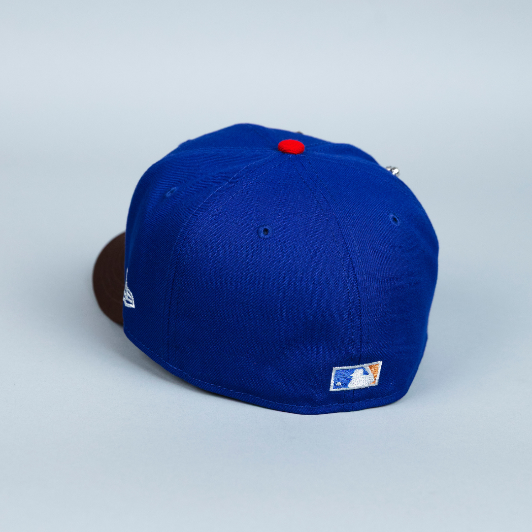 NEW ERA EXCLUSIVE 59FIFTY DARK BLUE/ BROWN LOS ANGELES ANGELS W/ 50TH ANNIVERSARY SIDE PATCH