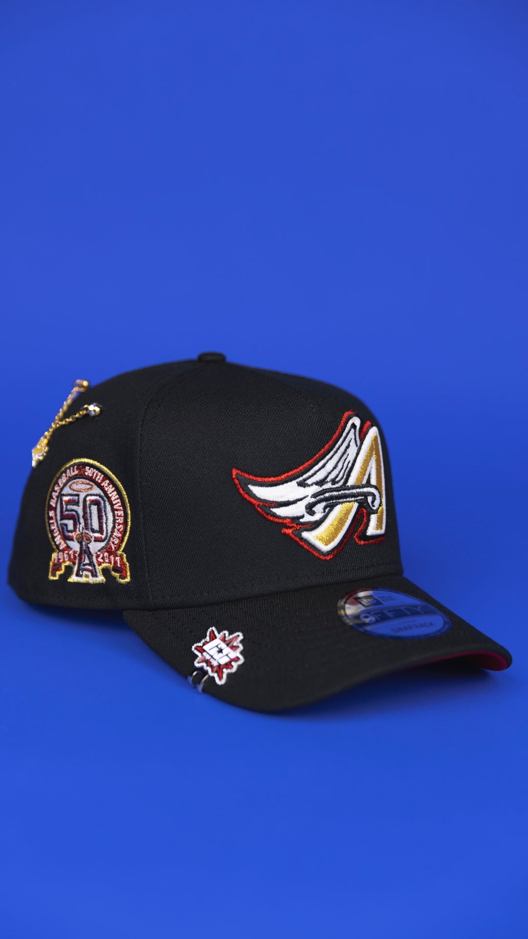 NEW ERA 9FIFTY A-FRAME BLACK ANAHEIM ANGELS SNAPBACK W/ 50TH ANNIVERSARY SIDE PATCH