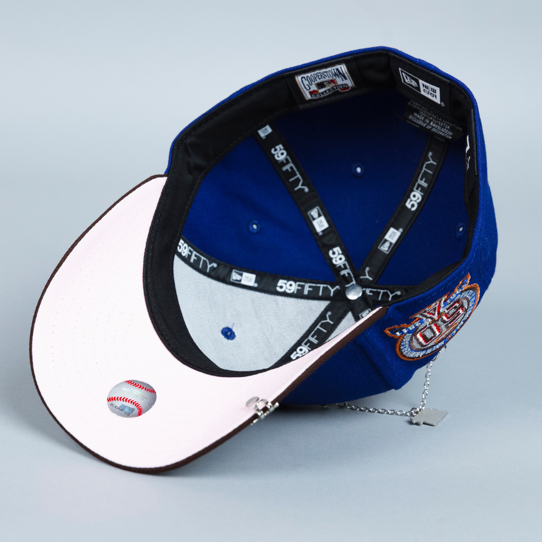 NEW ERA EXCLUSIVE 59FIFTY DARK BLUE/ BROWN LOS ANGELES ANGELS W/ 50TH ANNIVERSARY SIDE PATCH