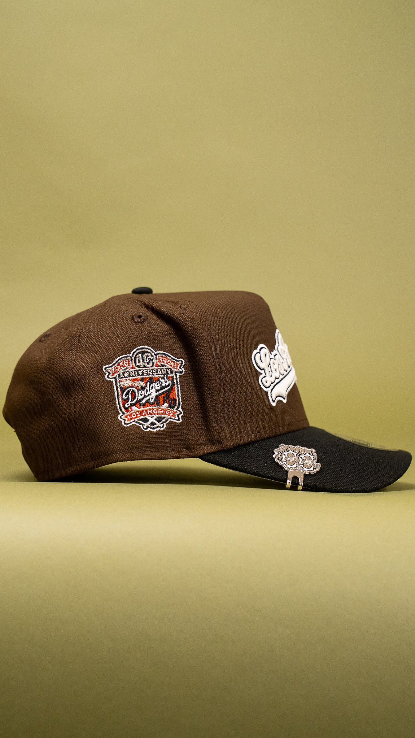 New Era 9Fifty A-Frame Brown/Black Los Angeles Dodgers Script Snapback W/ 40th Anniversary Side Patch