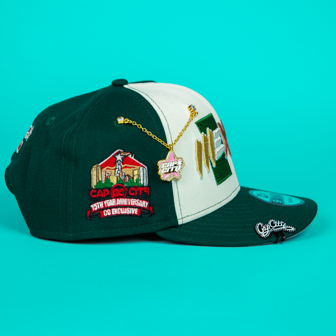 NEW ERA 9FIFTY CHROME/ FOREST GREEN MEXICO WBC SCRIPT SNAPBACK W/ 15TH ANNIVERSARY SIDE PATCH