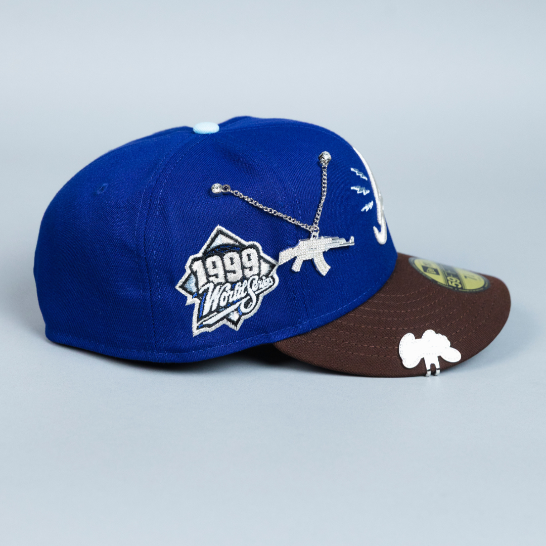 NEW ERA EXCLUSIVE 59FIFTY DARK BLUE/ BROWN ATLANTA BRAVES W/ 1999 WORLD SERIES SIDE PATCH