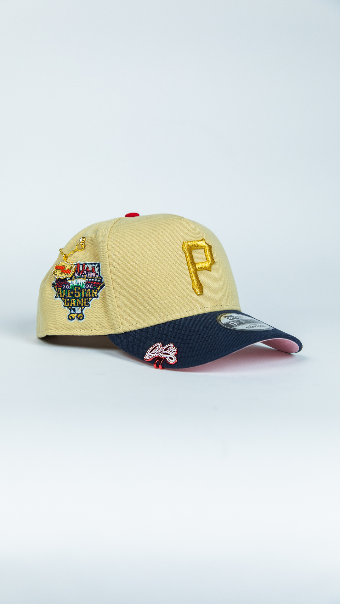 NEW ERA 9FIFTY A-FRAME VEGAS GOLD/ NAVY PITTSBURGH PIRATES SNAPBACK W/ ALL STAR GAME SIDE PATCH