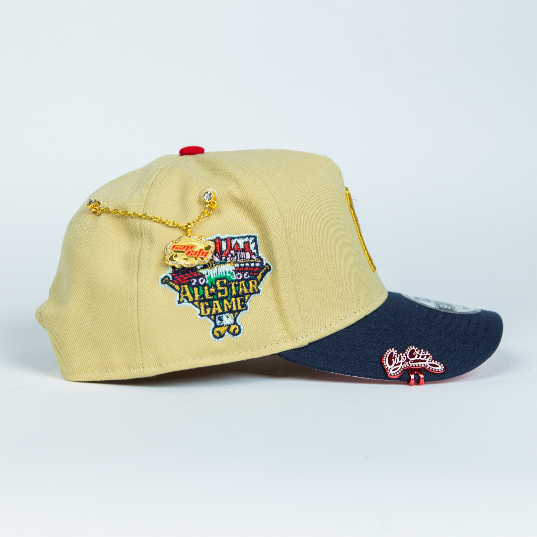 NEW ERA 9FIFTY A-FRAME VEGAS GOLD/ NAVY PITTSBURGH PIRATES SNAPBACK W/ ALL STAR GAME SIDE PATCH