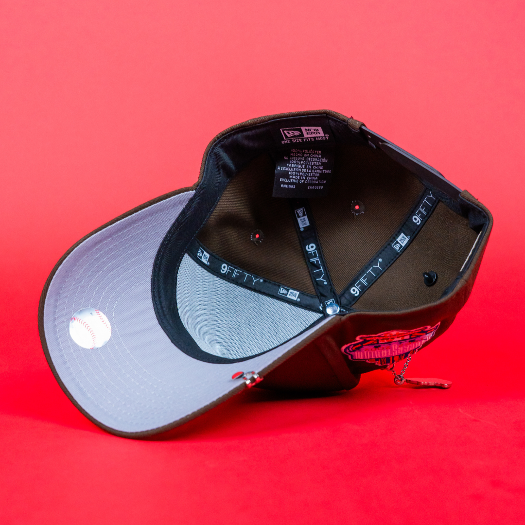 NEW ERA 9FIFTY A-FRAME BROWN UPSIDE DOWN LOS ANGELES DODGERS SNAPBACK W/ 40TH ANNIVERSARY SIDE PATCH