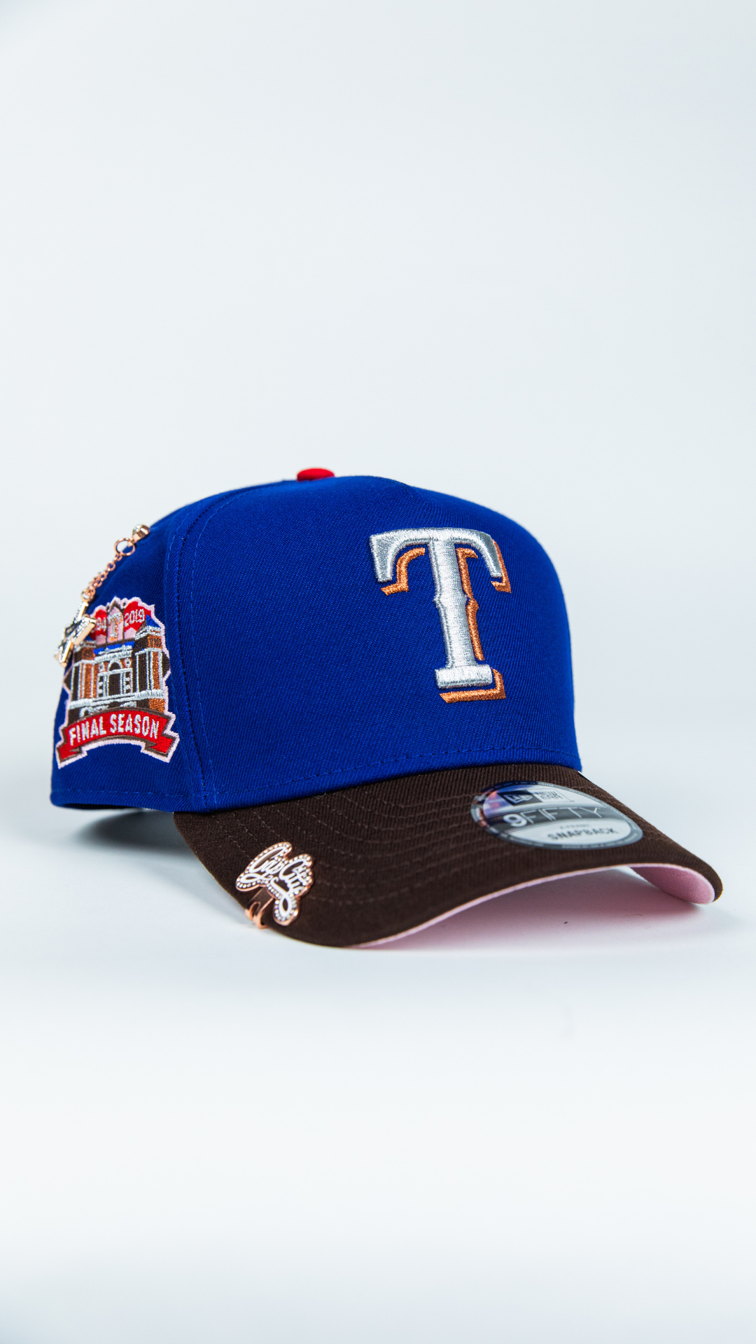 NEW ERA 9FIFTY A-FRAME BLUE/ BROWN TEXAS RANGERS SNAPBACK W/ FINAL SEASON SIDE PATCH