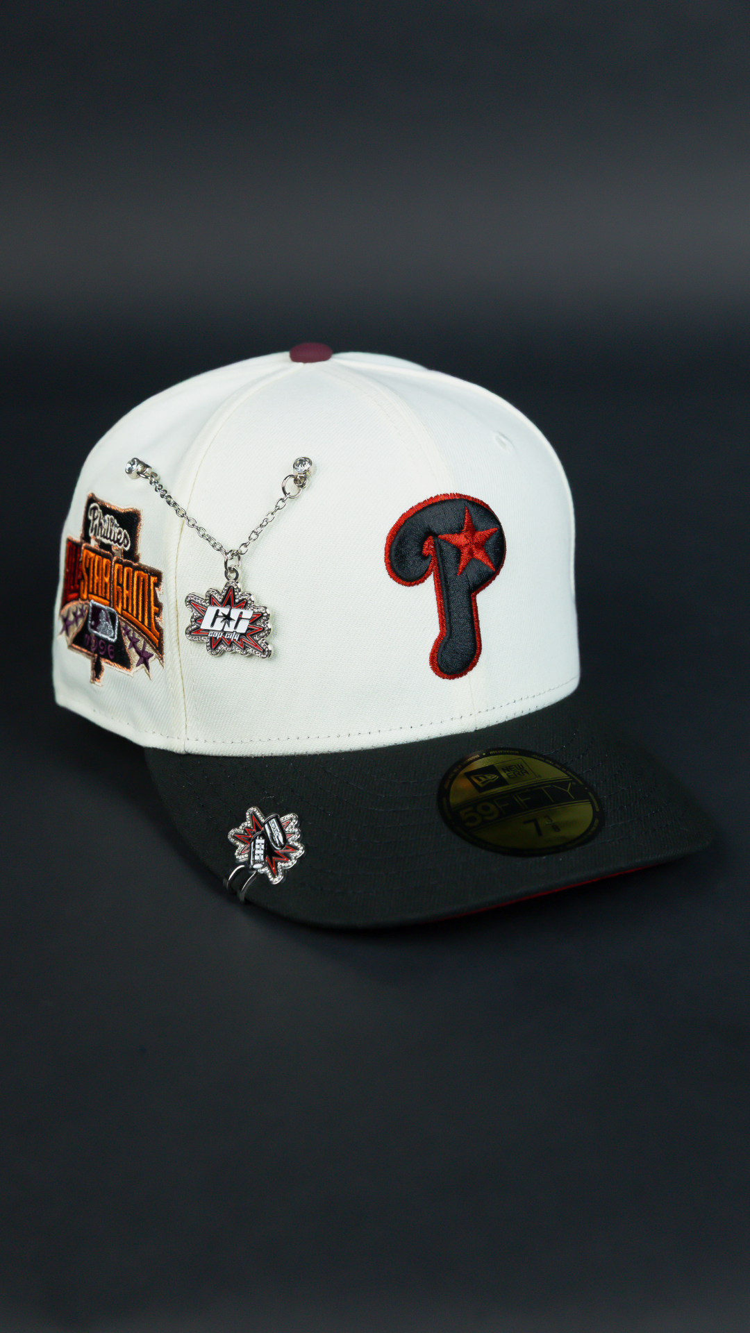 NEW ERA EXCLUSIVE 59FIFTY CHROME/ BLACK PHILADELPHIA PHILLIES W/ 1996 ALL STAR GAME SIDE PATCH