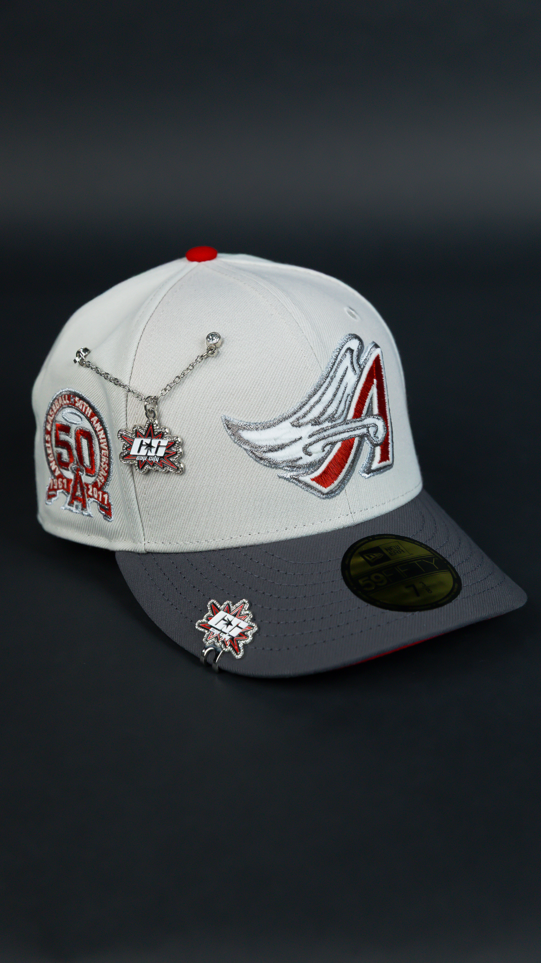 NEW ERA EXCLUSIVE 59FIFTY SMOKE GREY ANAHEIM ANGELS W/ 50TH ANNIVERSARY SIDE PATCH