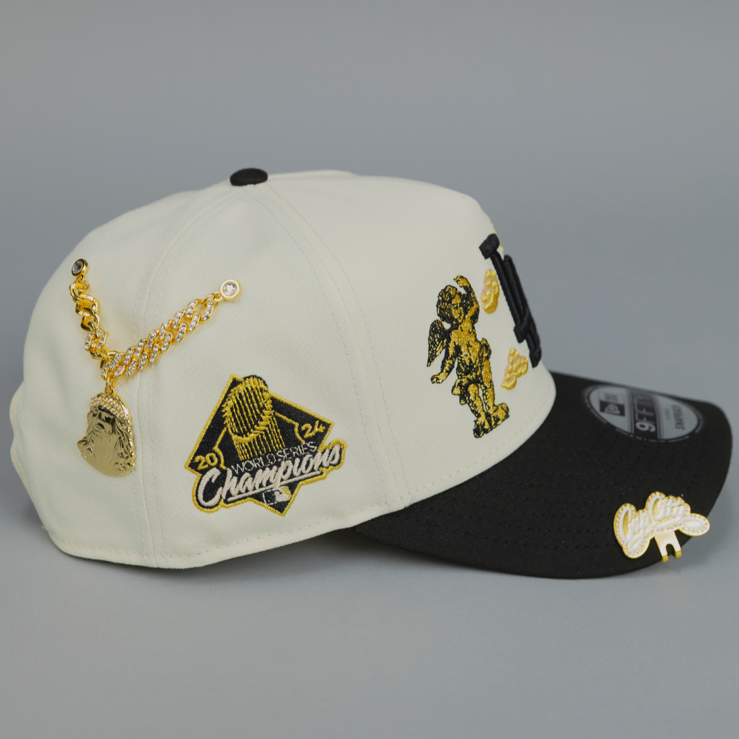 NEW ERA EXCLUSIVE 9FIFTY A-FRAME CHROME/ BLACK LOS ANGELES DODGERS "HEAVENLY CITY" W/ WORLD SERIES CHAMPIONS SIDE PATCH *FREE BLIP INCLUDED