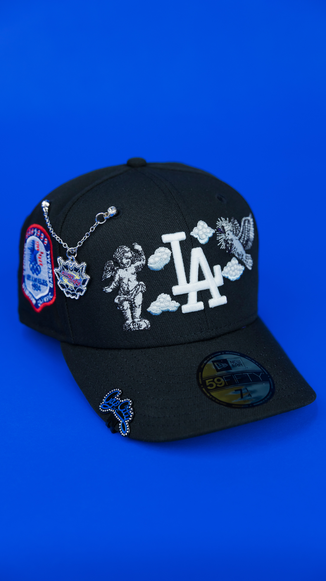 NEW ERA EXCLUSIVE 59FIFTY BLACK LOS ANGELES DODGERS "HEAVENLY CITY" W/ 1984 OLYMPIC SIDE PATCH *FREE BLIP INCLUDED