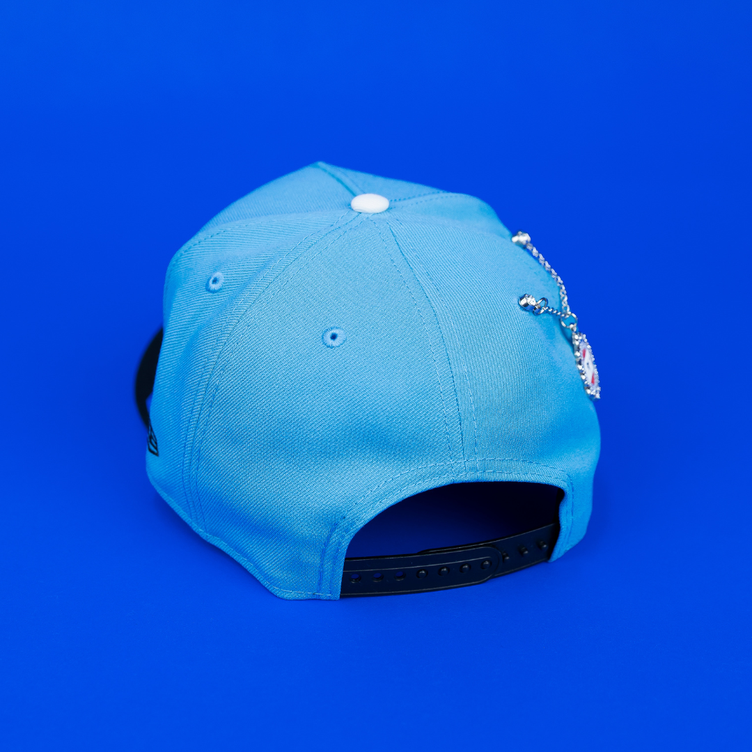NEW ERA EXCLUSIVE 9FIFTY A-FRAME SKY BLUE/ BLACK LOS ANGELES DODGERS "HEAVENLY CITY" W/ 50TH ANNIVERSARY SIDE PATCH *FREE BLIP INCLUDED