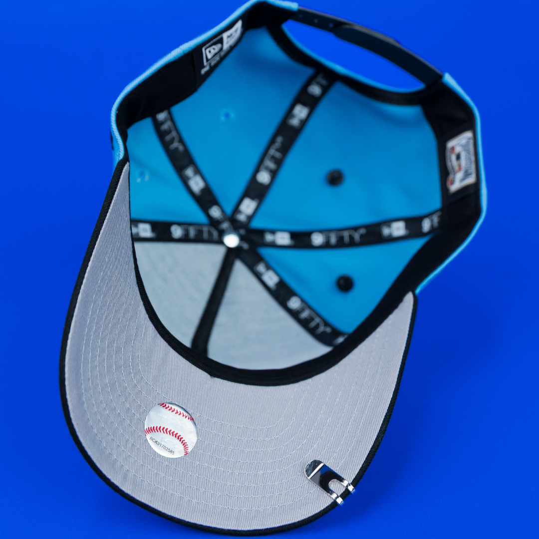 NEW ERA EXCLUSIVE 9FIFTY A-FRAME SKY BLUE/ BLACK LOS ANGELES DODGERS "HEAVENLY CITY" W/ 50TH ANNIVERSARY SIDE PATCH *FREE BLIP INCLUDED