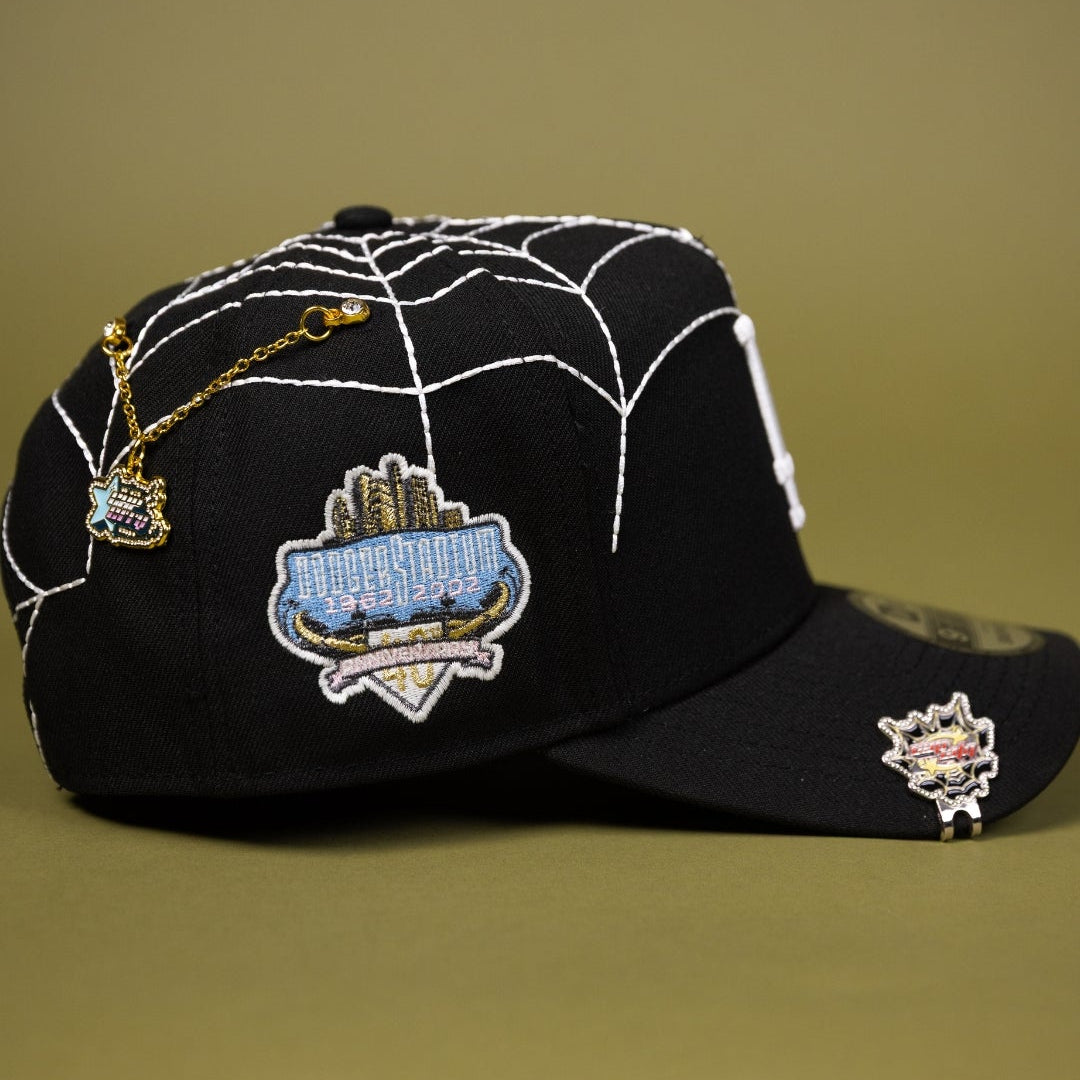 NEW ERA EXCLUSIVE 9FIFTY A-FRAME BLACK LOS ANGELES DODGERS SNAPBACK W/ SPIDER WEB + 40TH ANNIVERSARY SIDE PATCH