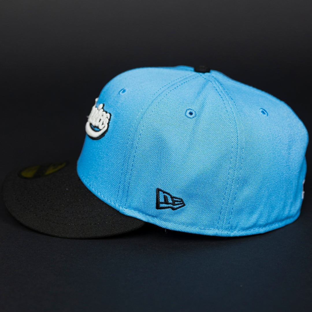 NEW ERA EXCLUSIVE 59FIFTY SKY BLUE/ BLACK SAN FRANCISCO GIANTS SCRIPT W/ ALL STAR GAME SIDE PATCH