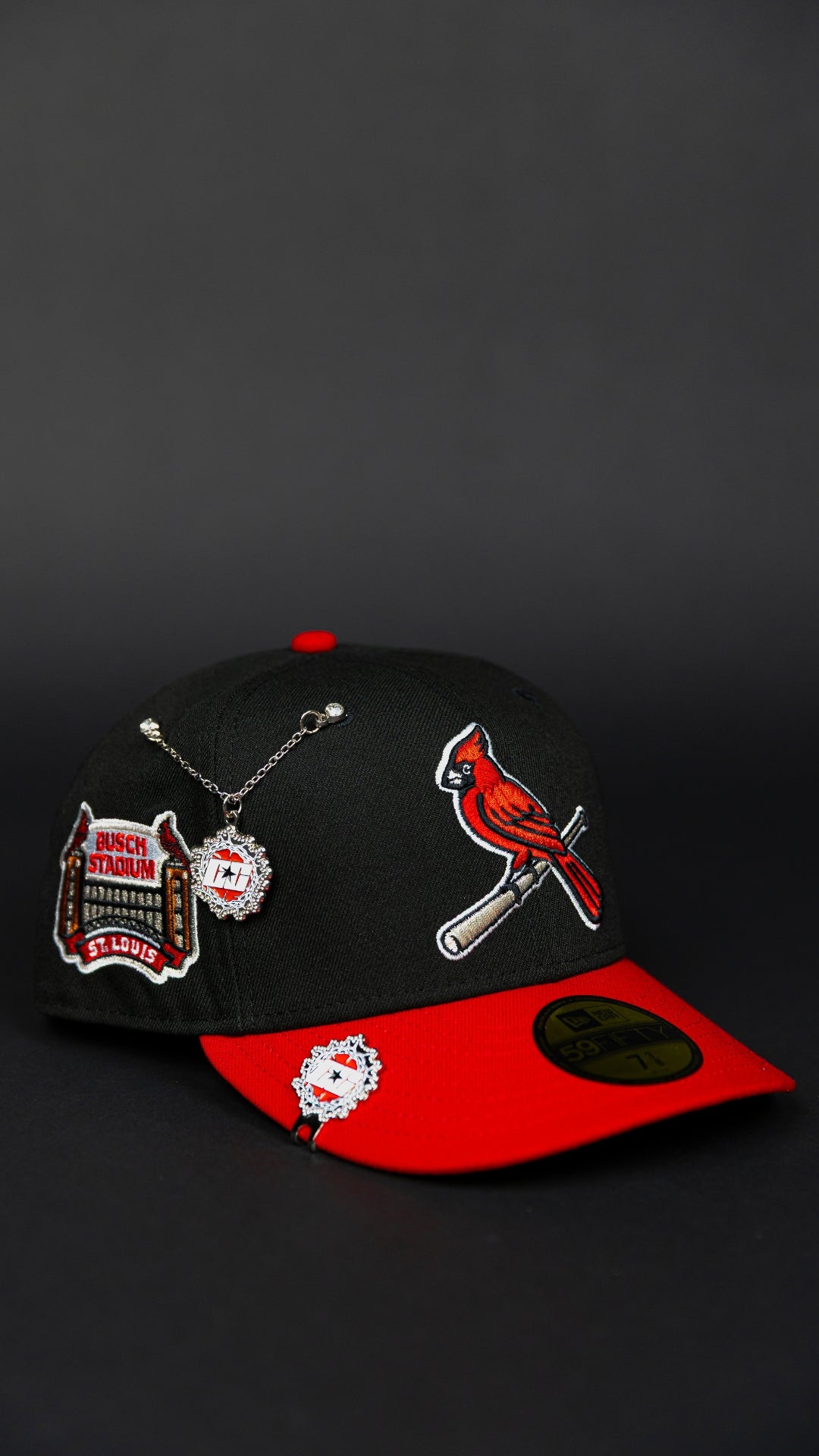 NEW ERA EXCLUSIVE 59FIFTY BLACK/ RED ST LOUIS CARDINALS W/ BUSCH STADIUM SIDE PATCH